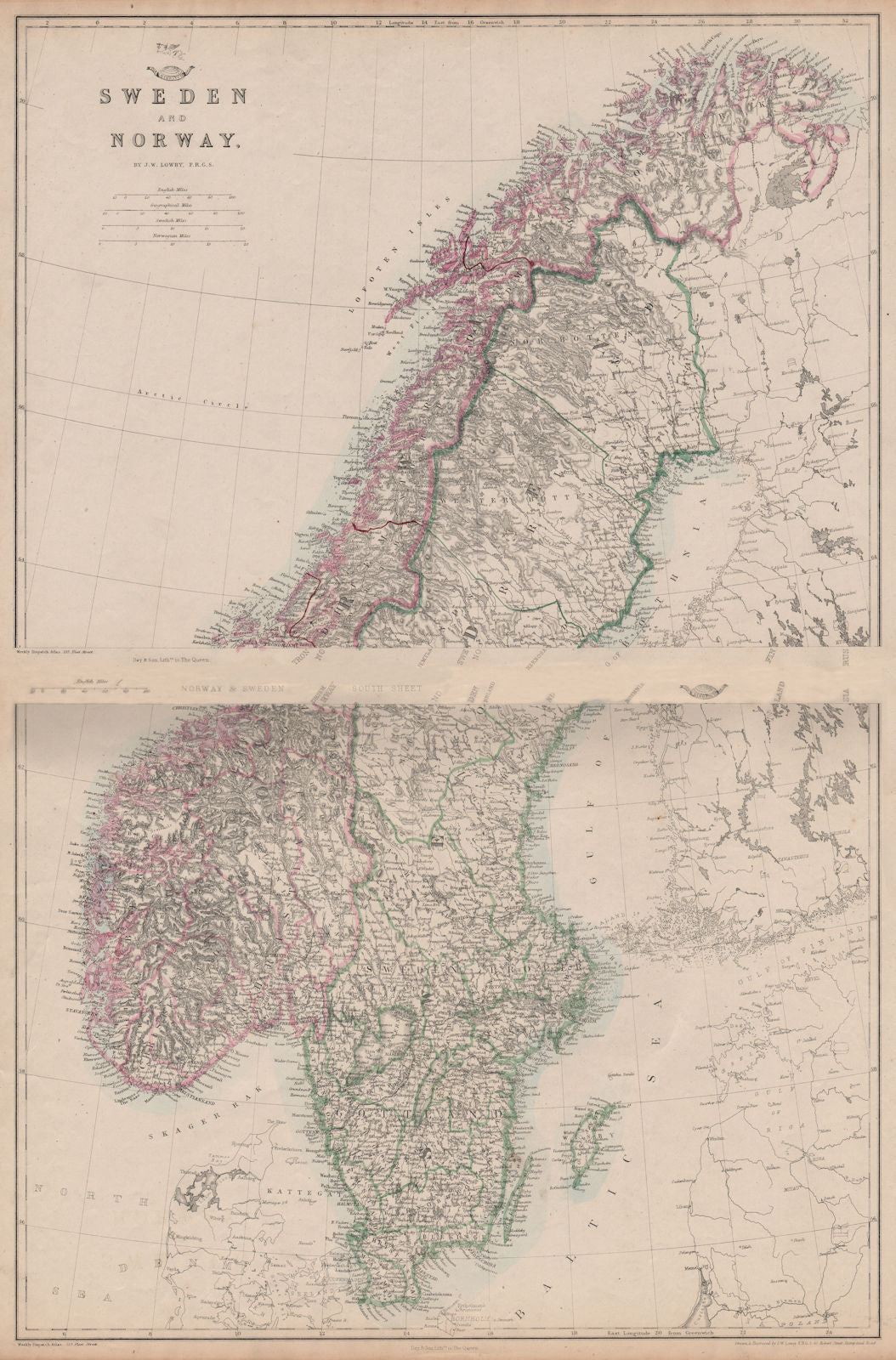 SCANDINAVIA.Shows early railways inc Oslo-Eidsvoll.Norway Sweden.LOWRY 1862 map